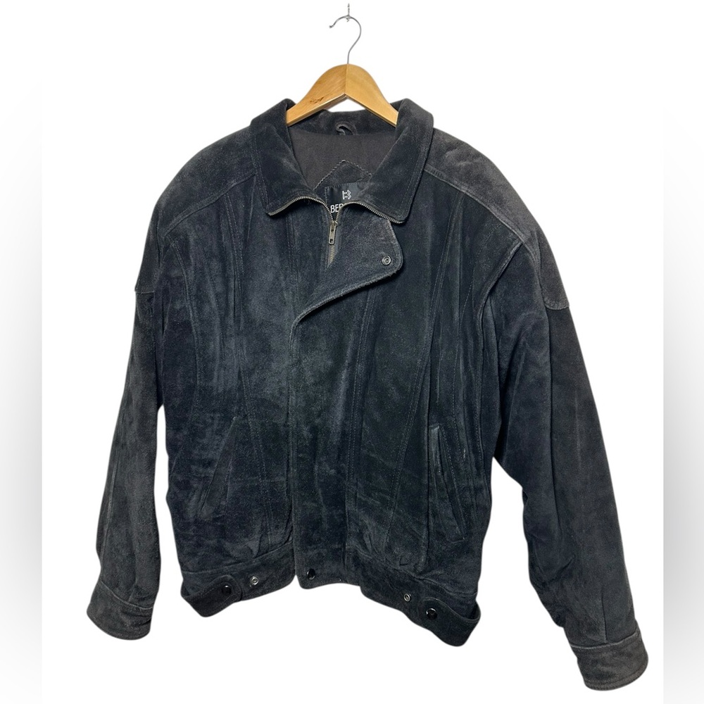 Vintage Bermans Sueded Leather Jacket Men's Size XL Black Moto Bomber Jacket